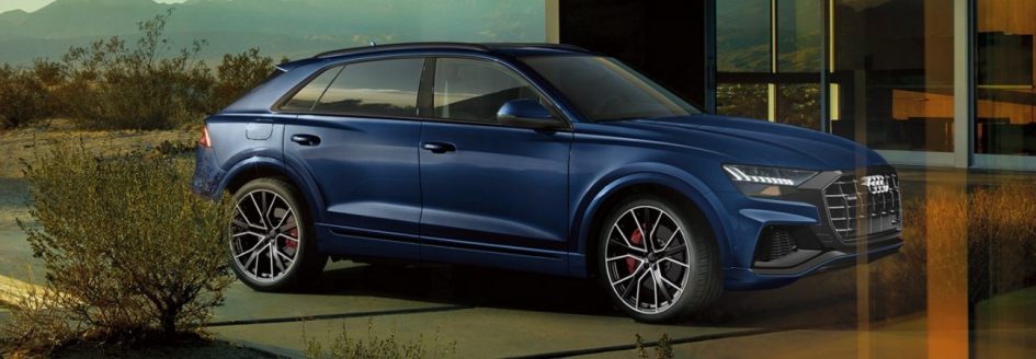 Navy blue 2019 Audi Q8 parked in driveway